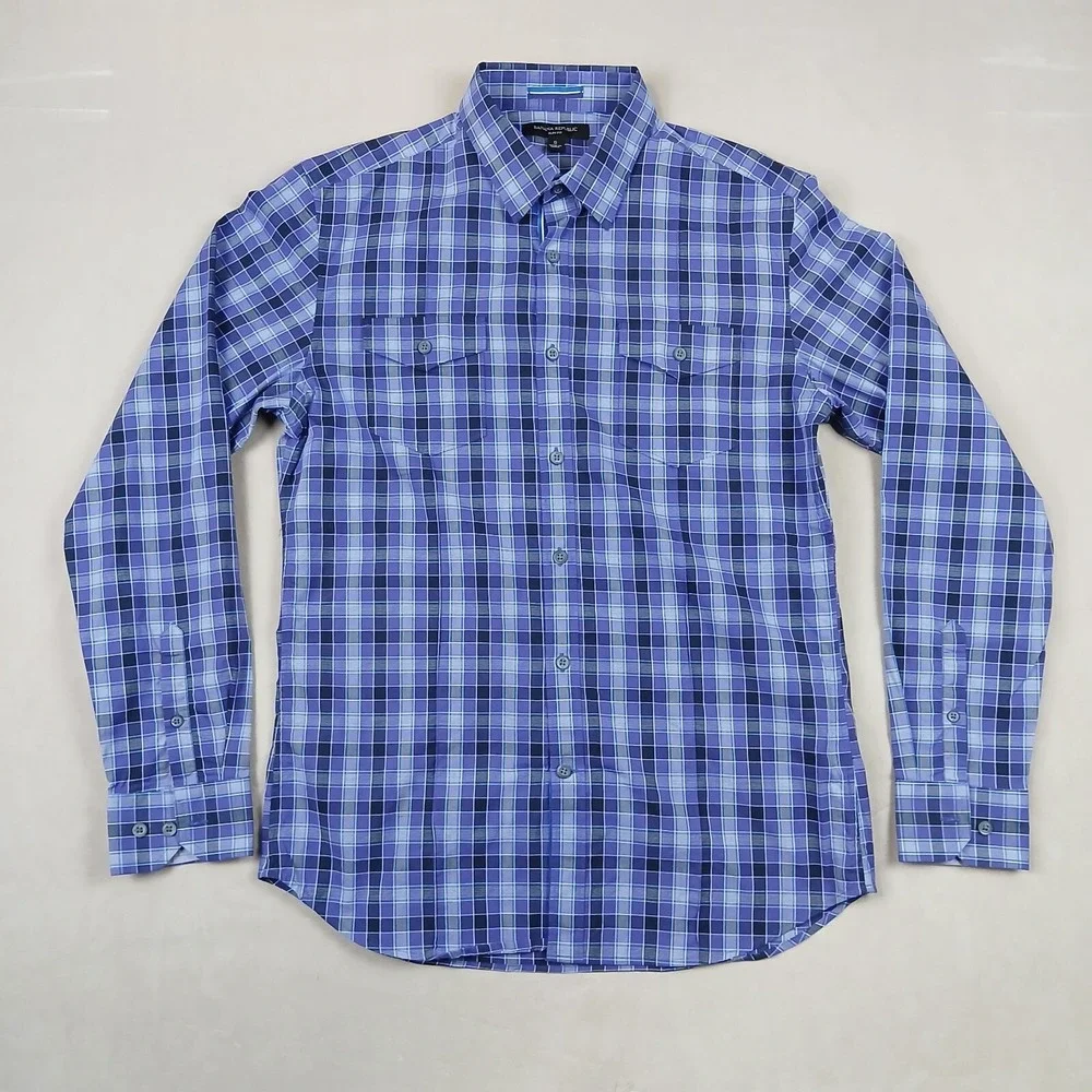 Banana Republic Small‎ Mens Shirt Casual Stretch Long Sleeve Purple Plaid 20x27